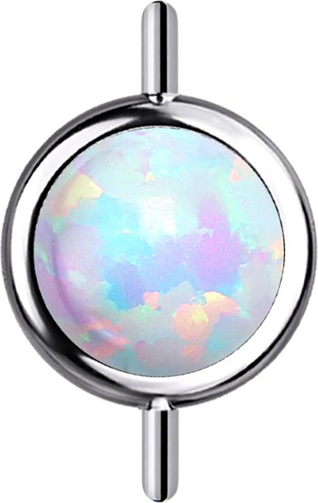 Produktbild Star Piercing Threadless Verbindungsstück Zylinder silber front mit Opal weiss (ohne Messing, Titan G23)