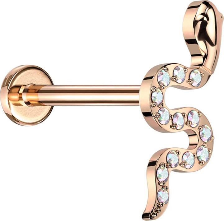 Produktbild Star Piercing Micro Threadless Labret rosegold Schlange rosegold Kristalle multicolor (ohne Messing, Titan G23)