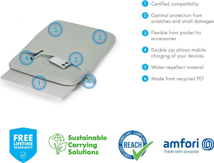 Produktbild Dicota Sleeve Eco SLIM S, silver sage (13", Microsoft) (13", Microsoft)
