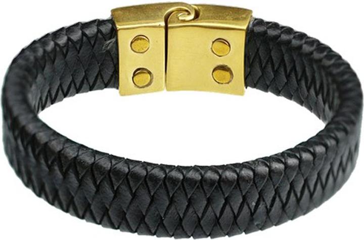 Actual product image Star Piercing Leather bracelet black braided rhombus (21 cm, Leather, Brass)