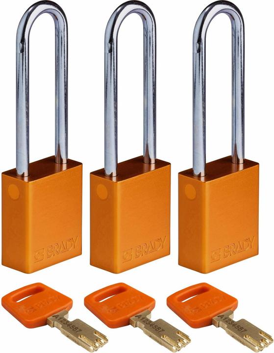 Immagine prodotto Brady Lucchetto Safekey in alluminio con grillo in acciaio, arancione, altezza grillo 76 mm, diametro