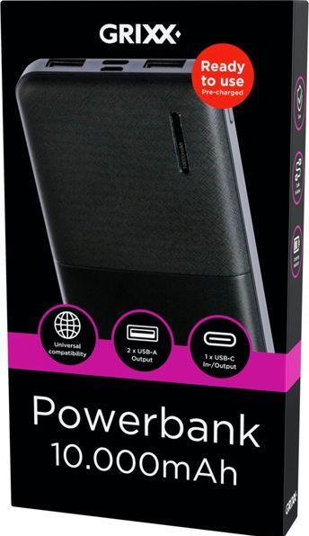 Actual product image Grixx Powerbank 10000mAh Micro USB & USB-C Black (10000 mAh)