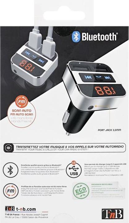 Image du produit T'nB Transmetteur FM Bluetooth compatible avec 2x USB (Emetteur & Récepteur)