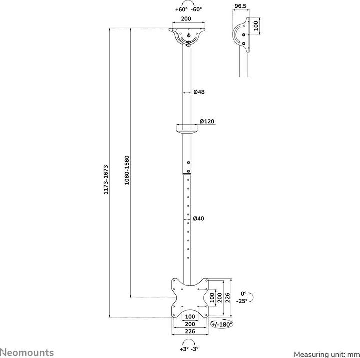 Immagine prodotto Neomounts CL35-340BL12 (Soffitto, 42", 50 kg)