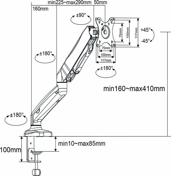 Actual product image Nedis Desk Monitor Holder | Gas Spring | 1 Screen(s) | 15 - 32 " | 75x75 / 100x100 | Vol (Table, 32")