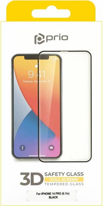 Immagine prodotto prio Protezione dello schermo in vetro temperato 3D per iPhone 14 Pro (6,1 pollici) nero (1 Pezzo/i, Apple iPhone 14 Pro)