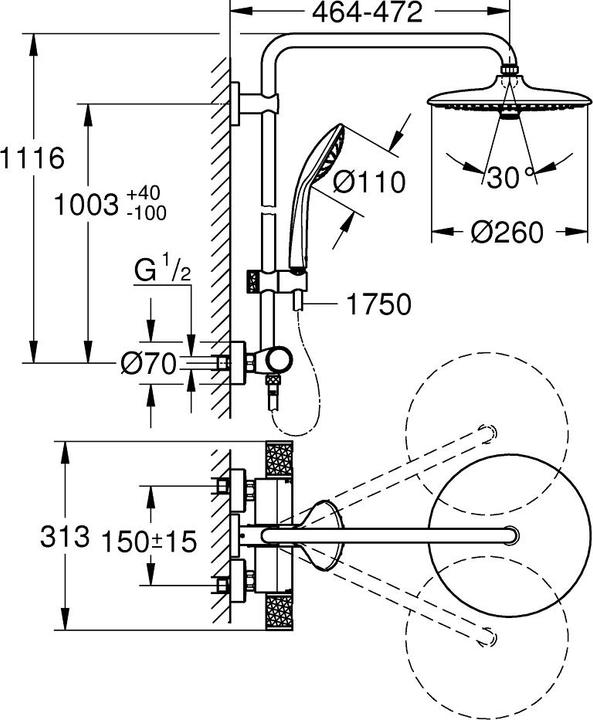 Actual product image Grohe Shower column incl. thermostat Vitalio Joy System chrome 27298003