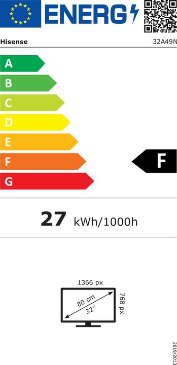 Energie-Label Hisense TV 32A49N Smart TV 32 Zoll HD (32", LED, HD 768p, 2024)
