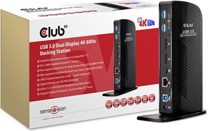 Club 3D Dual Display Docking Station 4K60Hz (USB-B, 6 Ports)