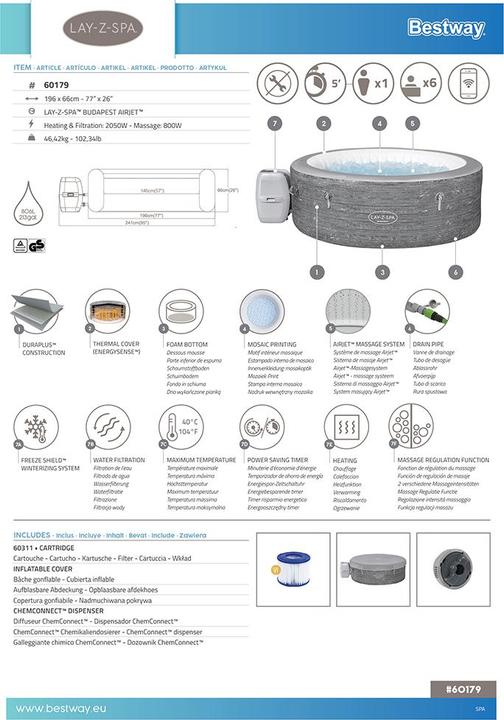 Actual product image Bestway Lay-Z-Spa Budapest 196x66cm Airjet (6 pers.)