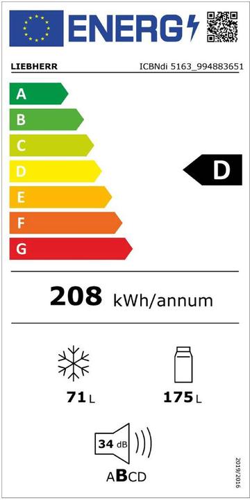 Etichetta energetica Liebherr Combinazione frigo-congelatore integrabile con BioFresh e NoFrost (175 l)