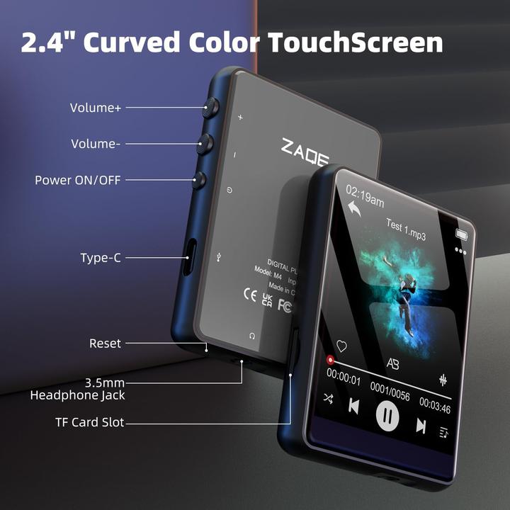 Image du produit Zaqe Tragbarer MP3-Player mit Bluetooth und Touchscreen
