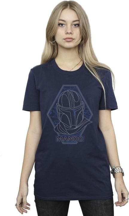 Actual product image Star Wars Womens/Ladies The Mandalorian Outline Helm Diamond Cotton Boyfriend T-Shirt (L)
