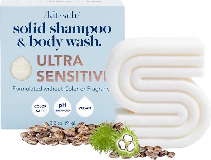 Kitsch Shampoo- Und Körperwaschriegel Für Empfindliche Haut, Parfümfrei (Festes Shampoo)