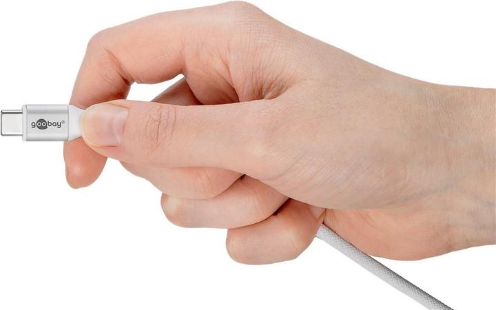 Produktbild Goobay USB-C-auf-USB-C-Textilkabel mit Metallsteckern, 2 m, weiss (2 m, USB 2.0)