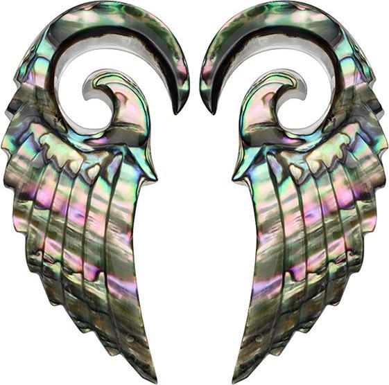 Image du produit Star Piercing Poids d'oreille Spirale Ailes d'ange en ormeau (2pcs) (sans laiton, Organique)