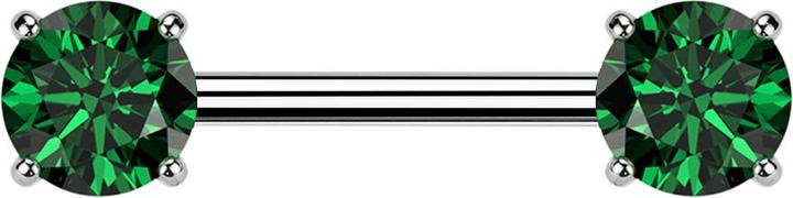 Produktbild Star Piercing Barbell Threadless silber mit zwei Kristallen grün gefasst (Titan G23, ohne Messing)