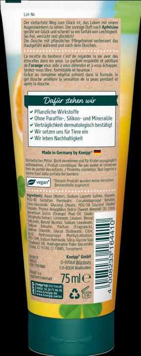Valeurs nutritives et ingrédients Kneipp Douche Sentez-vous libre, formidable et heureux! Mini (75 ml)