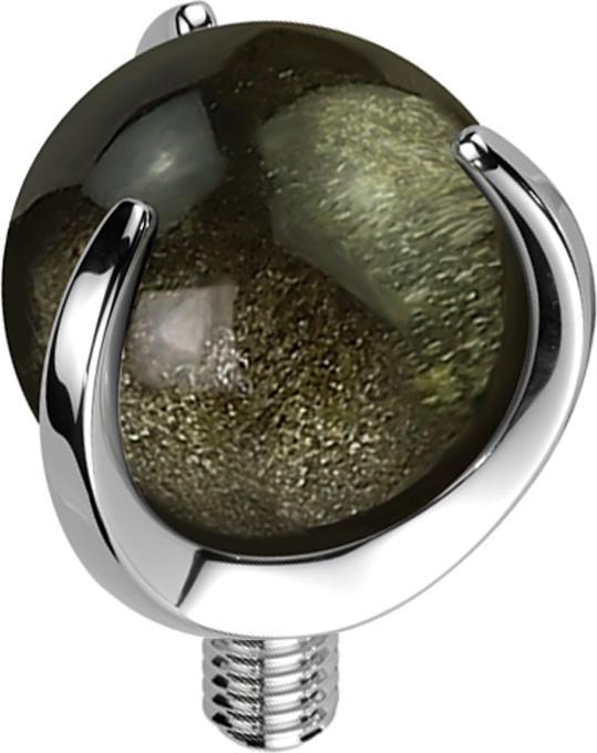 Star Piercing Dermal Anchor silber Kugel Obisian Stein gefasst (Mineralisch, ohne Messing, Titan G23)