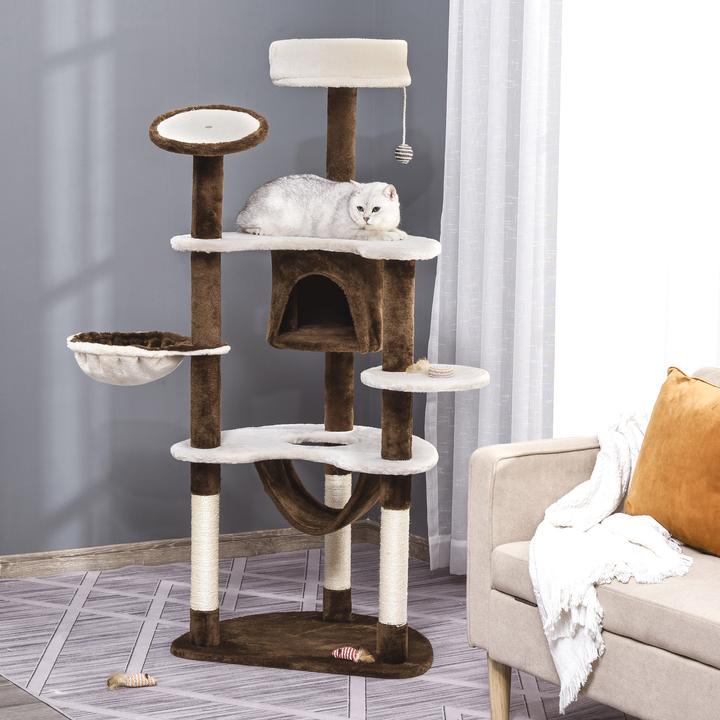 Image du produit PawHut Arbre à chat avec colonnes en sisal (153 cm, Brun café)