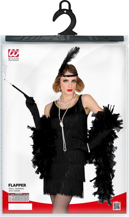 Produktbild Widmann Fransen Kleid, Stirnband mit Feder Schwarz (XXL)