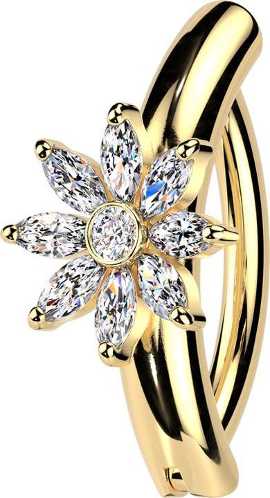 Star Piercing Banane klappbar vergoldet Schild halbrund Blume Kristall silber (Messing, Chirurgenstahl 316L)