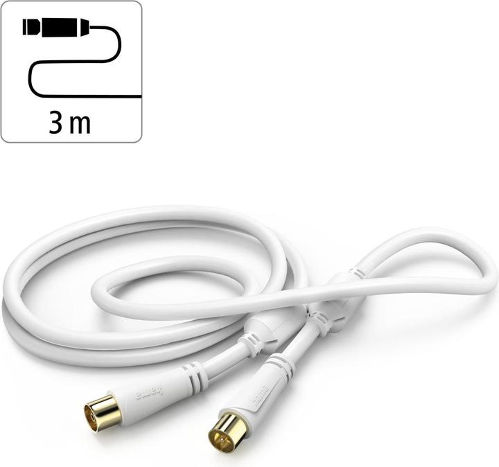 Produktbild Hama Antennen-Kabel, Koax-Stecker - Koax-Kupplung, vergoldet, 3,0 m, 100 dB (100 dB, Antennenkabel)
