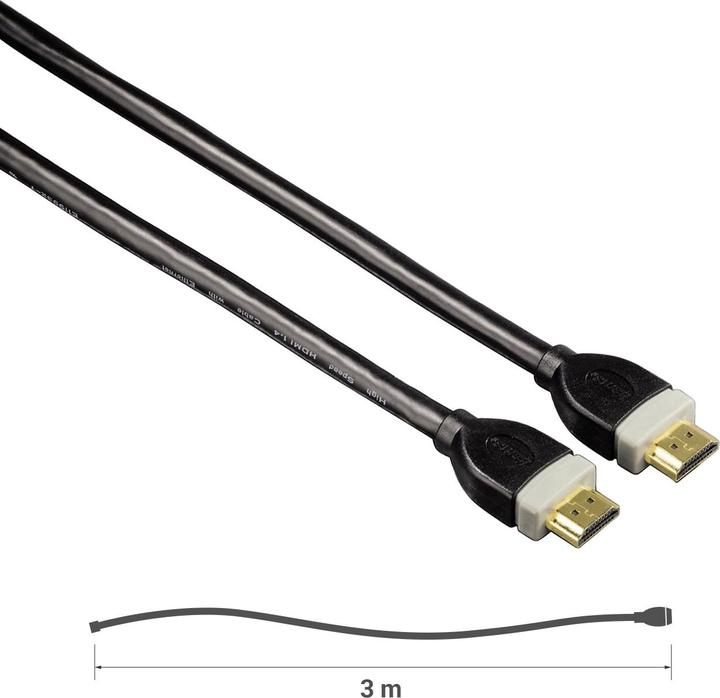 Image du produit Hama Lot de 2 câbles 4K HDMI Highspeed 3 m, Ethernet, plaqué or, double blindage, UHD (3 m, HDMI)