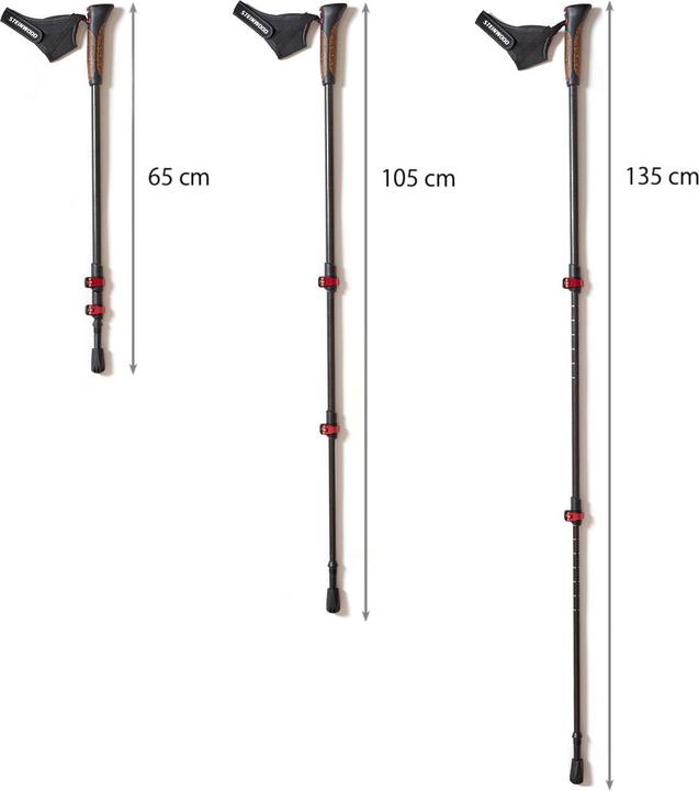 Produktbild Steinwood Carbon Nordic Walking Stöcke verstellbar mit Teleskop und Klemmverschluss mit extra Gummipuffer (135 cm)