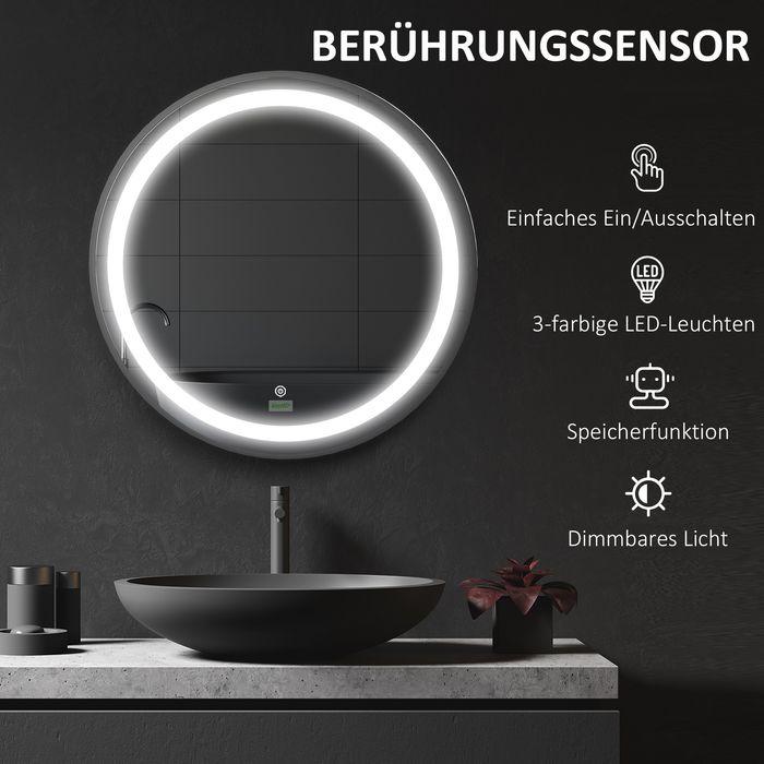 Produktbild Swisshandel24 Badezimmerspiegel, LED-Beleuchtung, dimmbar, 3 Lichtfarben, Metallrahmen, Ø60 cm, Schwarz (Ø 60 cm)