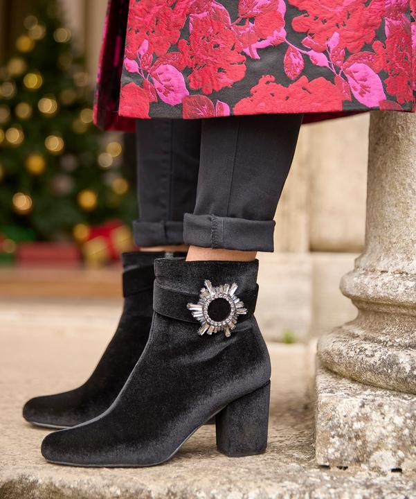 Actual product image Joe Browns Velvet Diamanté Buckle Chunky Ankle Boots (38)