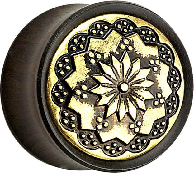 Produktbild Star Piercing Flared Plug aus Ebenholz Tribal Blume (Organisch, Messing)