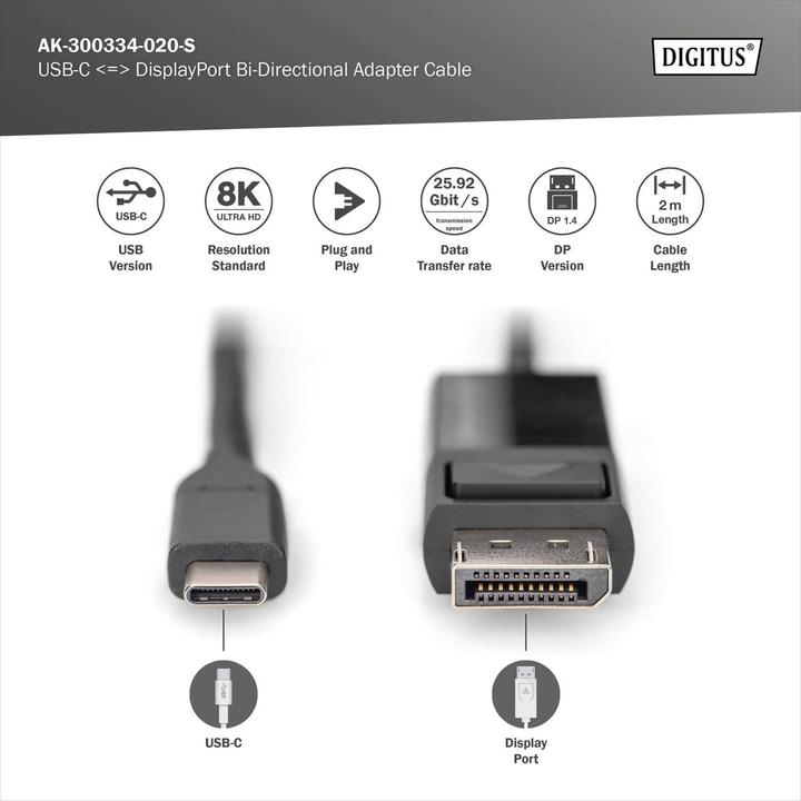 Image du produit Digitus DisplayPort - USB type C (2 m, DisplayPort)