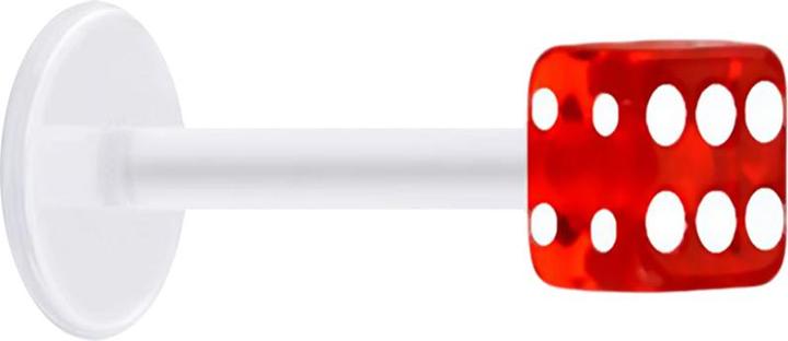 Star Piercing Micro Labret transparent mit Würfel rot transparent (Acryl, ohne Messing, Bioflex)