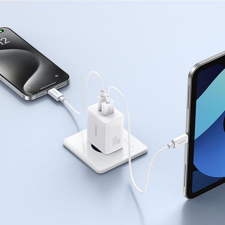 Actual product image Baseus Cube, 30W, 2.4A, 1 x USB-A - 1 x USB-C, white (30 W)
