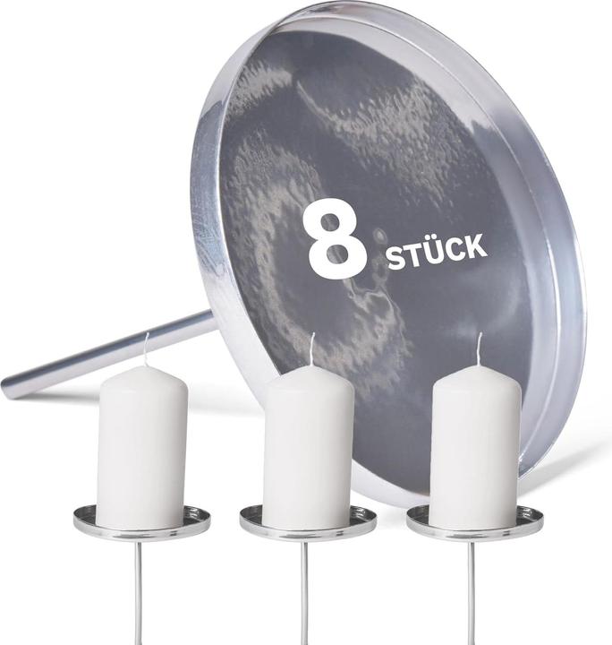 Produktbild Novaliv 8x Kerzentülle ohne Dorn 9cm SILBER Kerzenteller zur Dekoration Adventskranzdekor Stecken