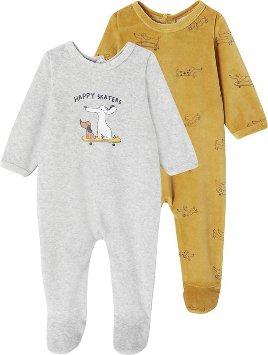 Vertbaudet 2er-Pack Baby Samt-Strampler mit Hunden Oeko-Tex