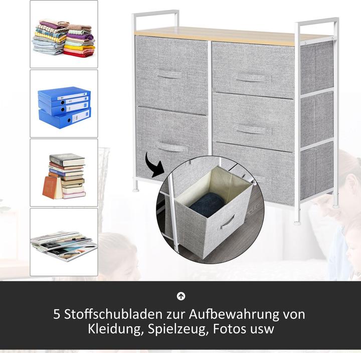 Produktbild Homcom Stoffkommode mit 5 Stoffschubladen (83 x 29 x 77 cm)