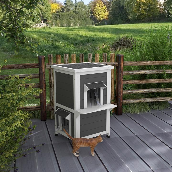 Immagine prodotto PawHut Casetta per gatti con 2 livelli e tenda (Gatto)