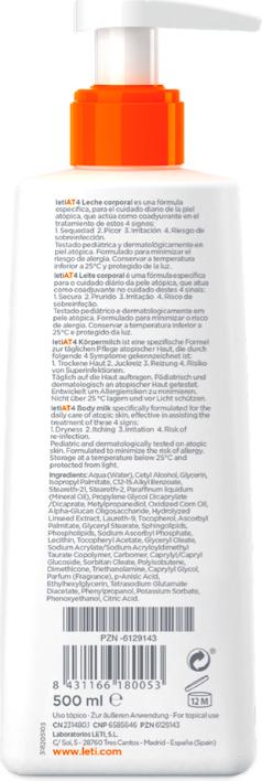 Actual product image Leti LETIAT4 Atopic Skin Body Milk for Neurodermatitis, 500 ml Cream (Body milk, 500 ml)