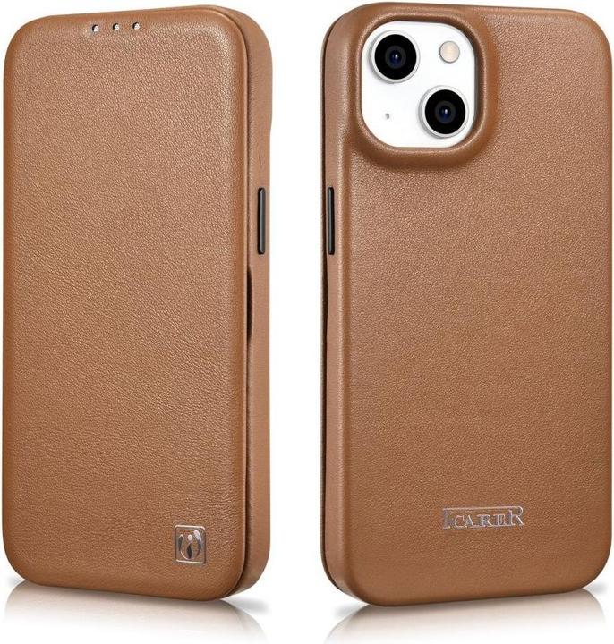 Actual product image iCarer CE Premium Leather Folio Case iPhone 14 Plus Magnetic Flip Leather Folio Case MagSafe Brown ( (Apple iPhone 14 Plus)