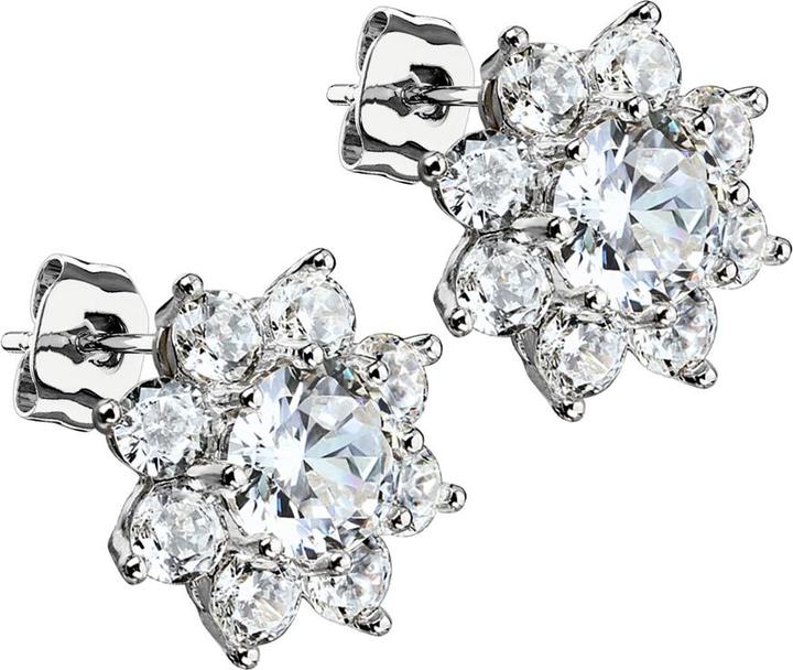 Produktbild Star Piercing Ohrstecker silber Kristallblume mit grossem Kristall (Chirurgenstahl 316L, Messing)