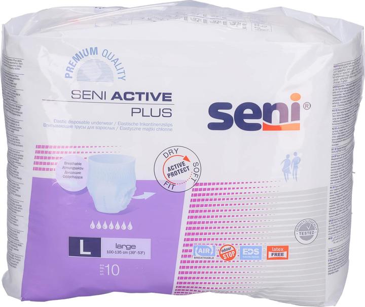 Seni Active Plus Pants Einweghosen L atmungsaktiv Hüftumfang 100-135cm 7 Tropfen (10 x, Large)