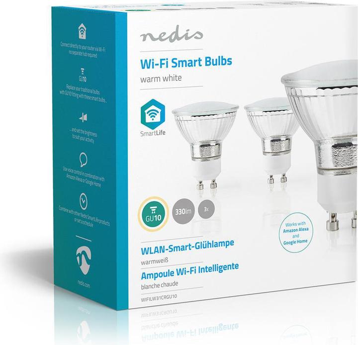 Actual product image Nedis SmartLife LED light bulb | Wi-Fi | GU10 | 330 lm | 5 W | Warm white | 2700 K | Energy class: A+ (GU10, 5 W, 330 lm, 3 x, G)