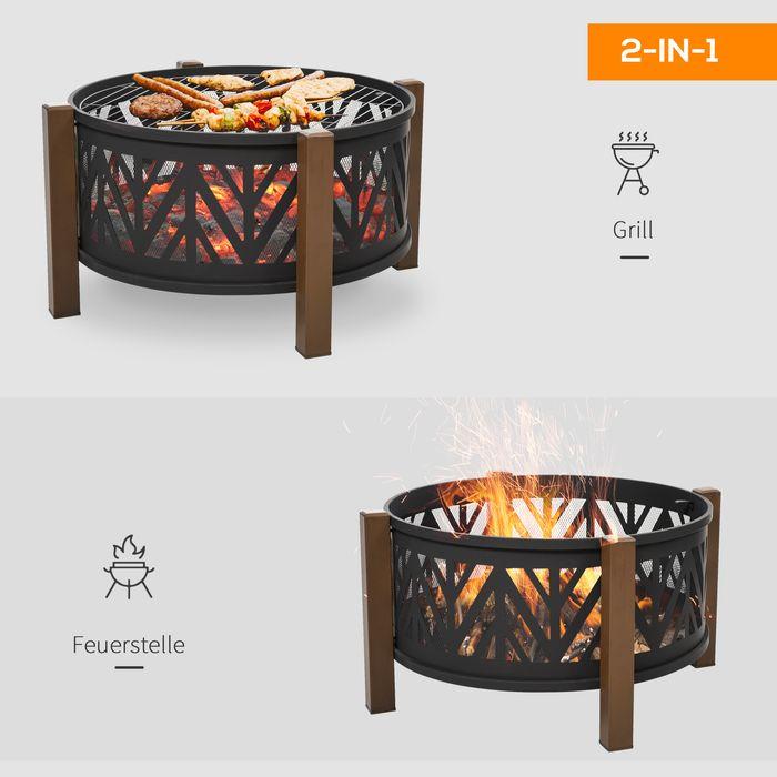Immagine prodotto Swisshandel24 Ciotola per il fuoco 2in1, parascintille, griglia, nero+marrone (78 cm)