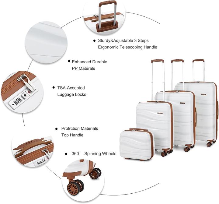 Produktbild Kono Hartschalenkoffer-Set mit Beautycase (4-teilig) (Handgepäck (bis 50l), M (50 - 90l), L (90 - 115l))