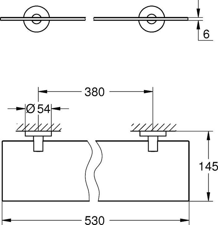 Actual product image Grohe Start QuickFix glass shelf, length 530mm (drilling distance 380mm), glue or drill, matt black