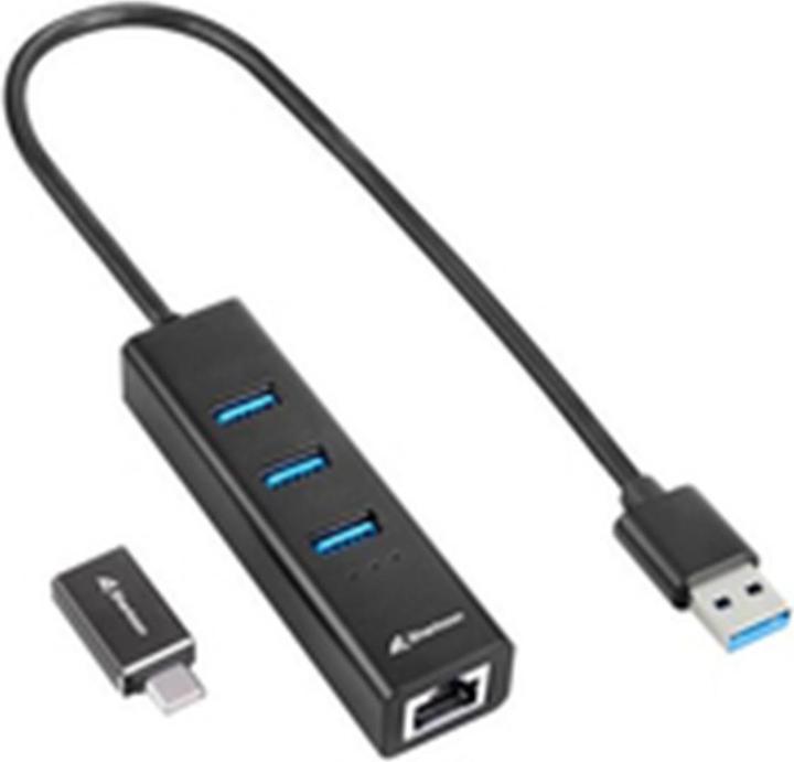 Immagine prodotto Sharkoon HUB 3X USB 3.2 +RJ45 ALU NERO (USB-C, 3 Porti)