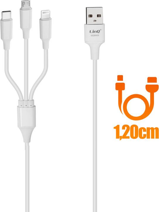 Immagine prodotto LinQ Cavo USB 3-in-1, USB-C / Lightning / Micro-USB (0.12 m, USB 3.2 Gen 1)