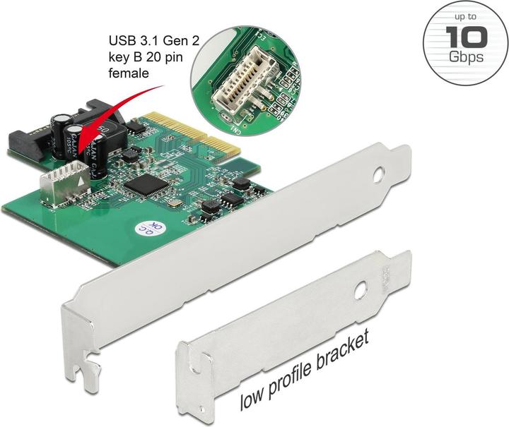 Actual product image Delock PCI Express card to 1 x internal USB 3.2 Gen 2 Key B 20 pin socket